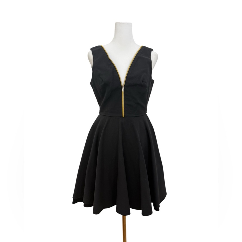 Ark & Co Black Fit and Flare Dress Deep V Gold/yellow  Zipper Skater Dress Small